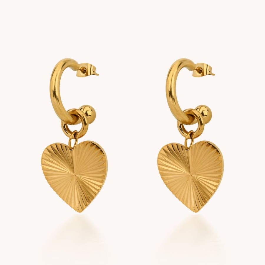 Joyas Bohoo Accesorios Todo Aretes | Aretes Corazon Con Relieve Dorado