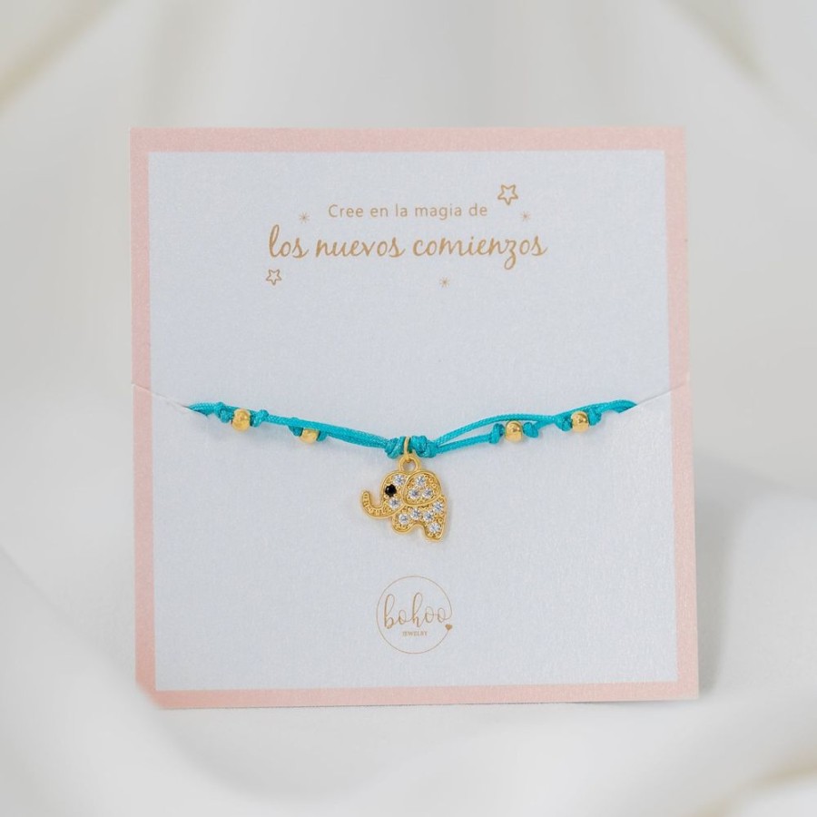 Joyas Bohoo Accesorios Hilo | Pulsera Hilo Doble Elefante Turquesa-Elefante