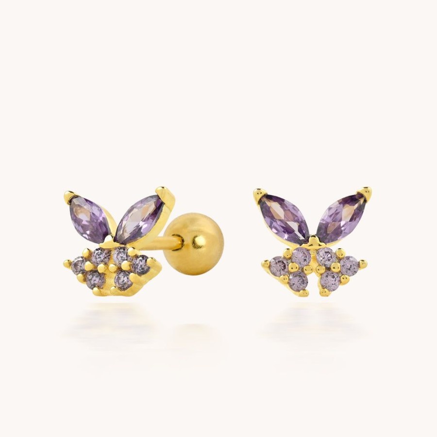 Joyas Bohoo Accesorios Todo Aretes | Piercing Purple Butterfly Dorado