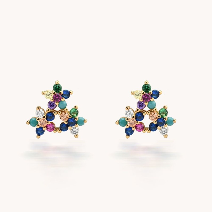 Joyas Bohoo Accesorios Mini Y Studs | Aretes Rainbow Flower Dorado