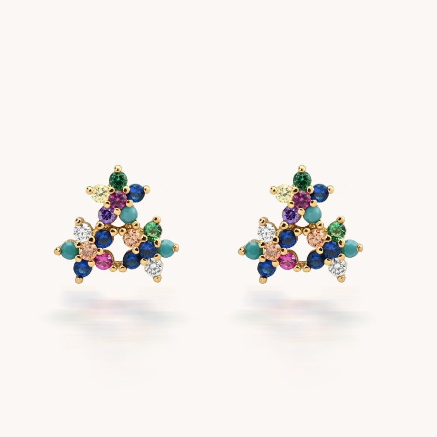 Joyas Bohoo Accesorios Todo Aretes | Aretes Rainbow Flower Dorado