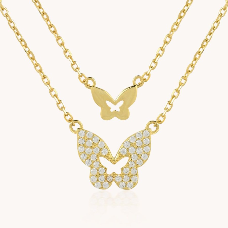 Joyas Bohoo Accesorios Todo Collares | Collar Doble Mariposa Dorado