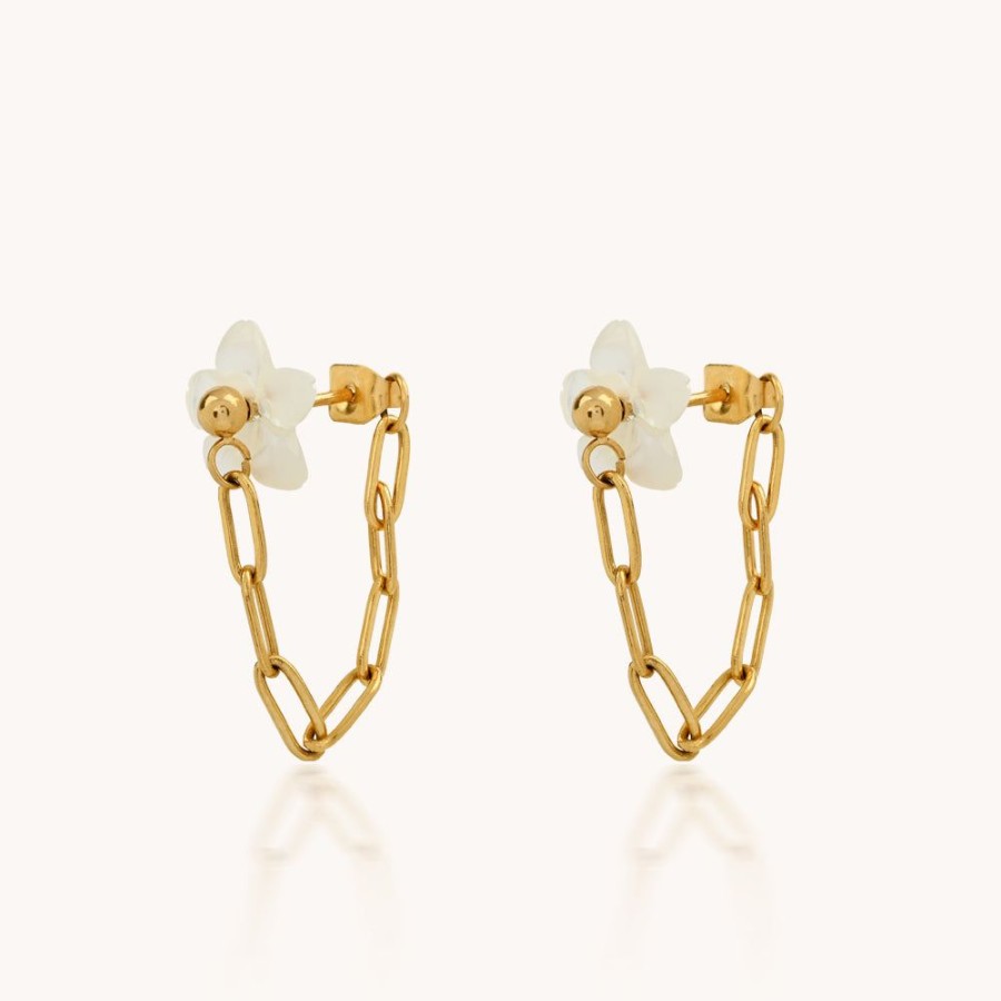 Joyas Bohoo Accesorios Mini Y Studs | Aretes Nacar Flower Dorado