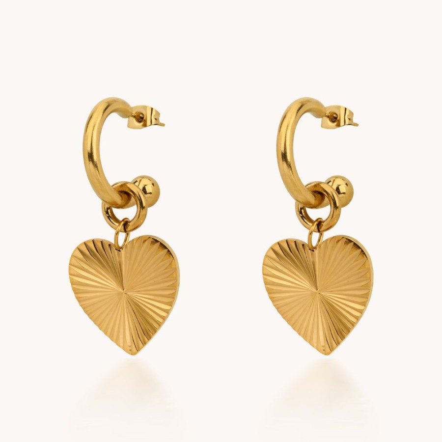 Joyas Bohoo Accesorios Argollas | Aretes Corazon Con Relieve Dorado