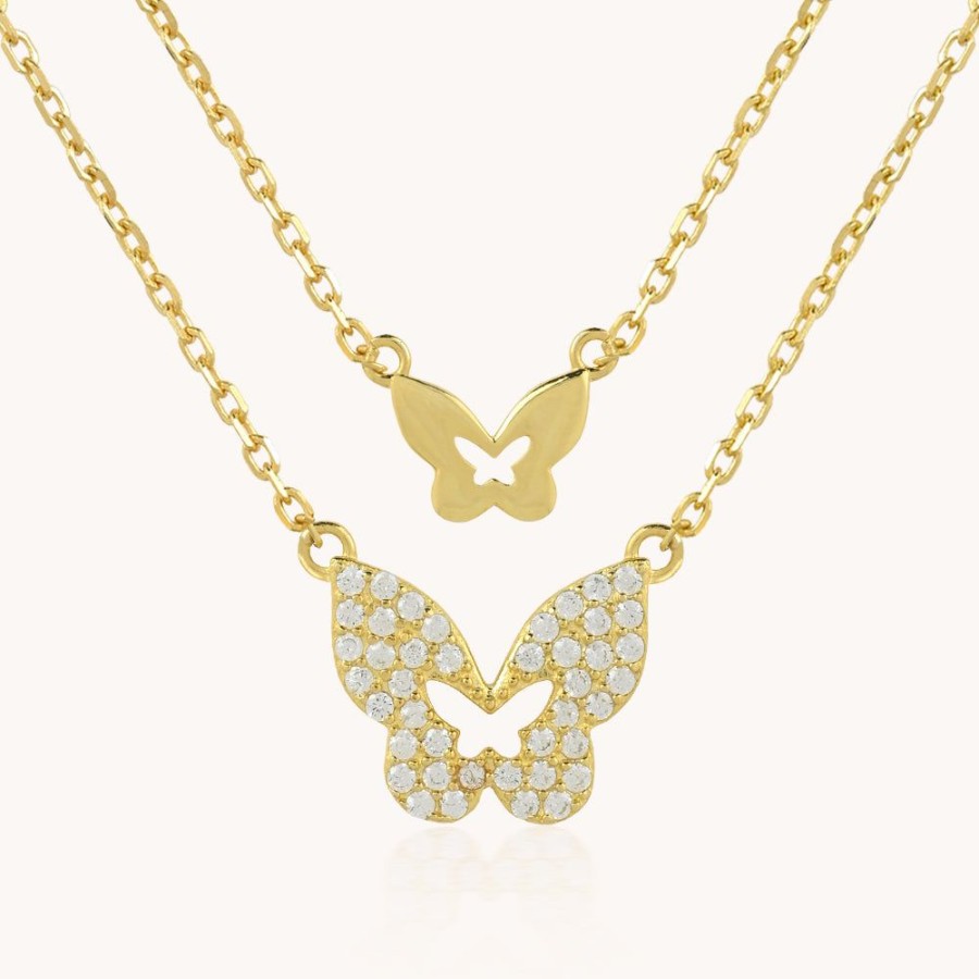 Joyas Bohoo Accesorios Cadenas | Collar Doble Mariposa Dorado