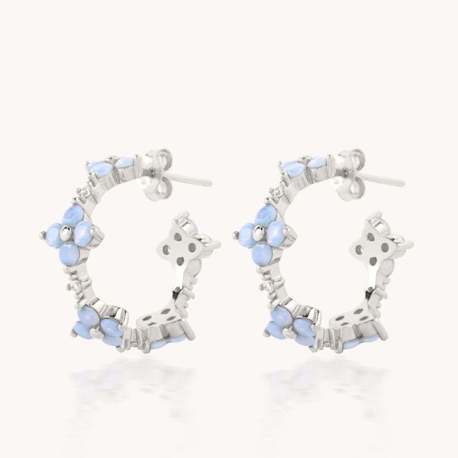 Joyas Bohoo Accesorios Todo Aretes | Blue Flower Silver Plateado