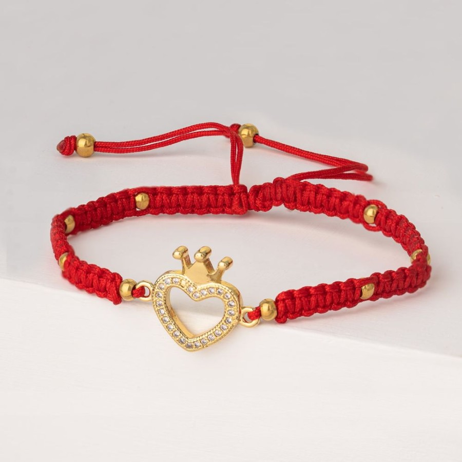 Joyas Bohoo Accesorios Hilo | Pulsera Hilo Tejido Corazon Rojo-Corazon