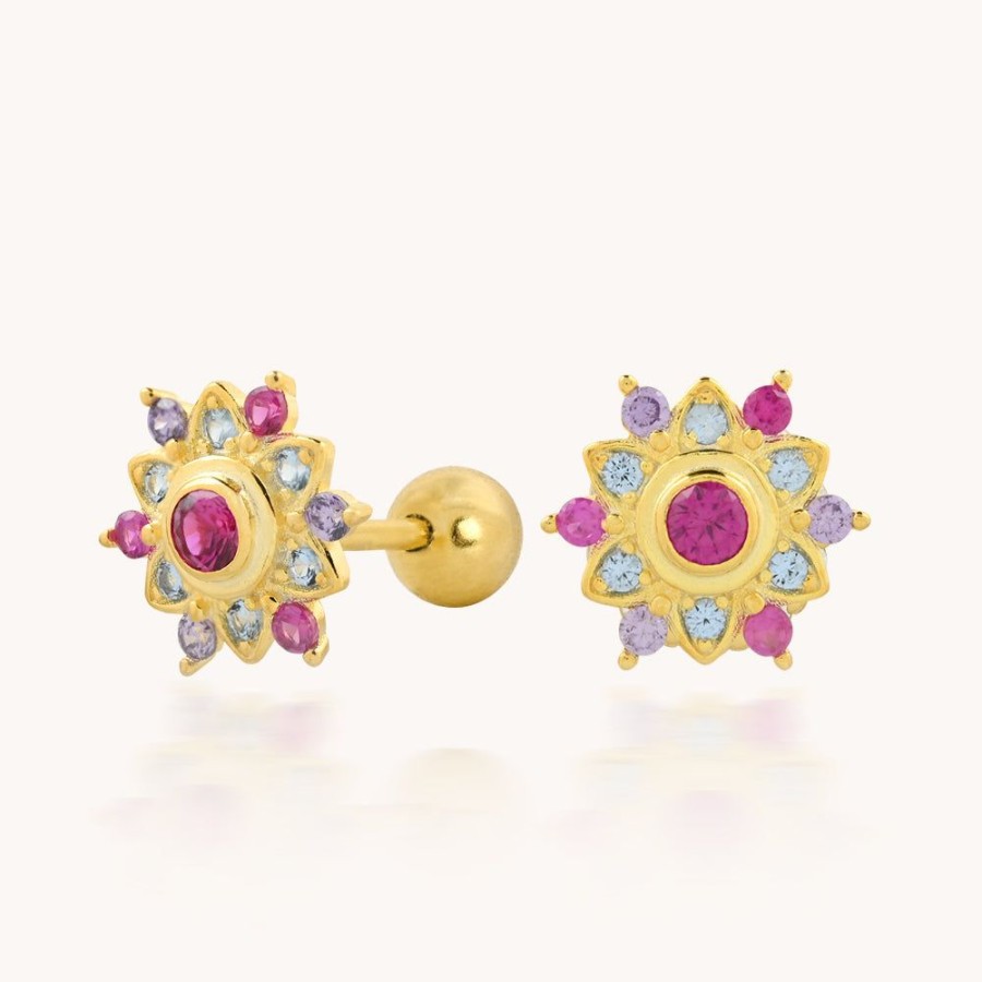 Joyas Bohoo Accesorios Todo Aretes | Piercing Rosetta Colorful Dorado