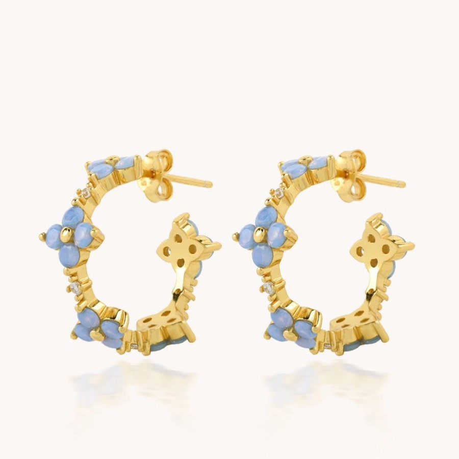 Joyas Bohoo Accesorios Argollas | Blue Flower Golden Dorado