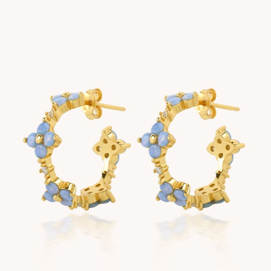 Joyas Bohoo Accesorios Todo Aretes | Blue Flower Golden Dorado