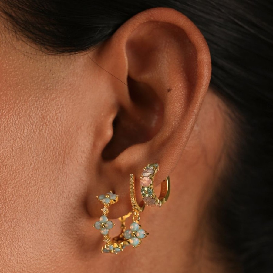 Joyas Bohoo Accesorios Todo Aretes | Blue Flower Golden Dorado