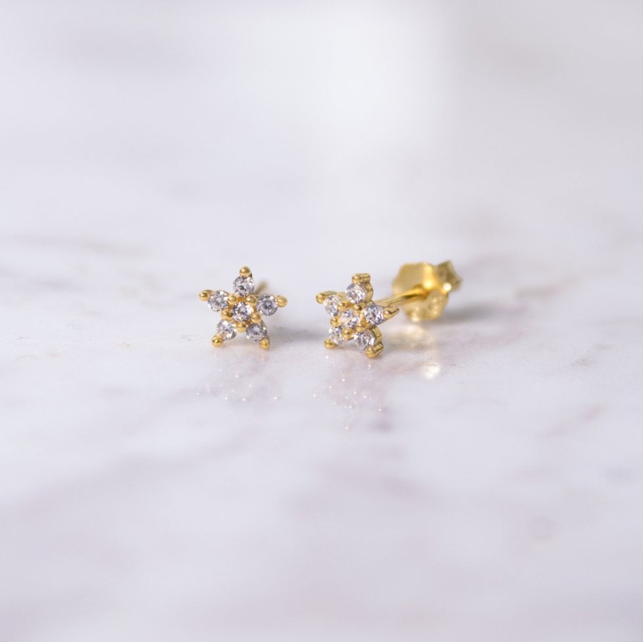 Joyas Bohoo Accesorios Mini Y Studs | Arete Flor Cristal Dorado