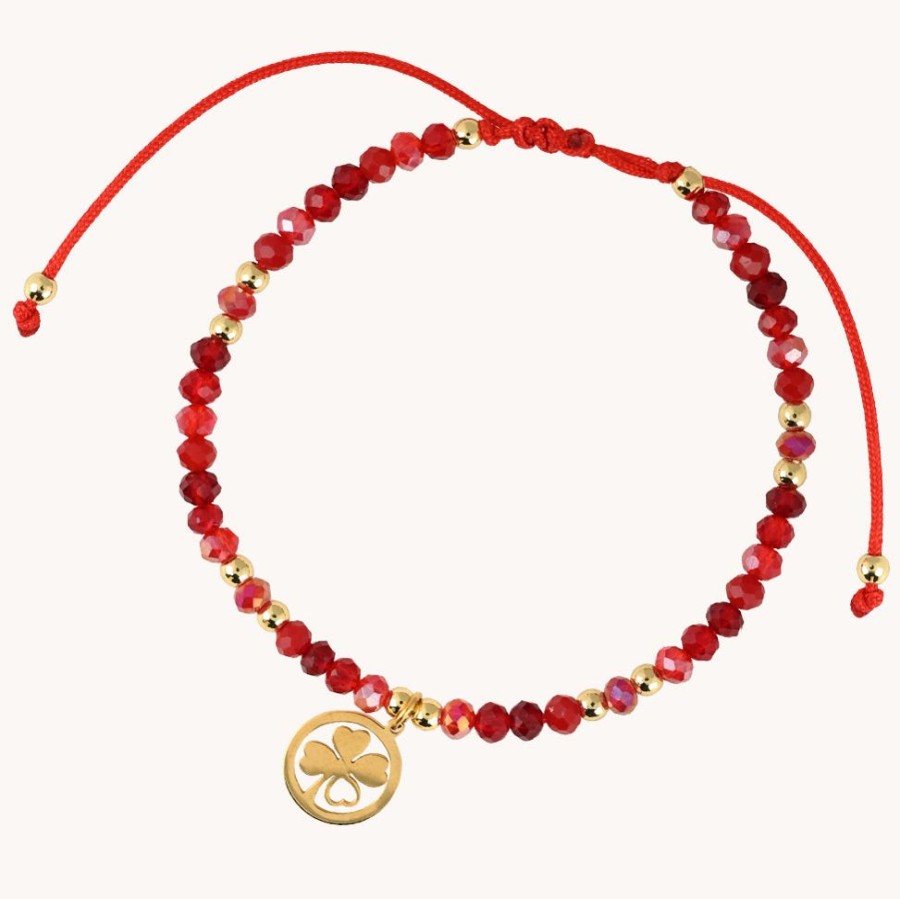 Joyas Bohoo Accesorios Hilo | Pulsera Hilo Trebol Rojo-Trebol