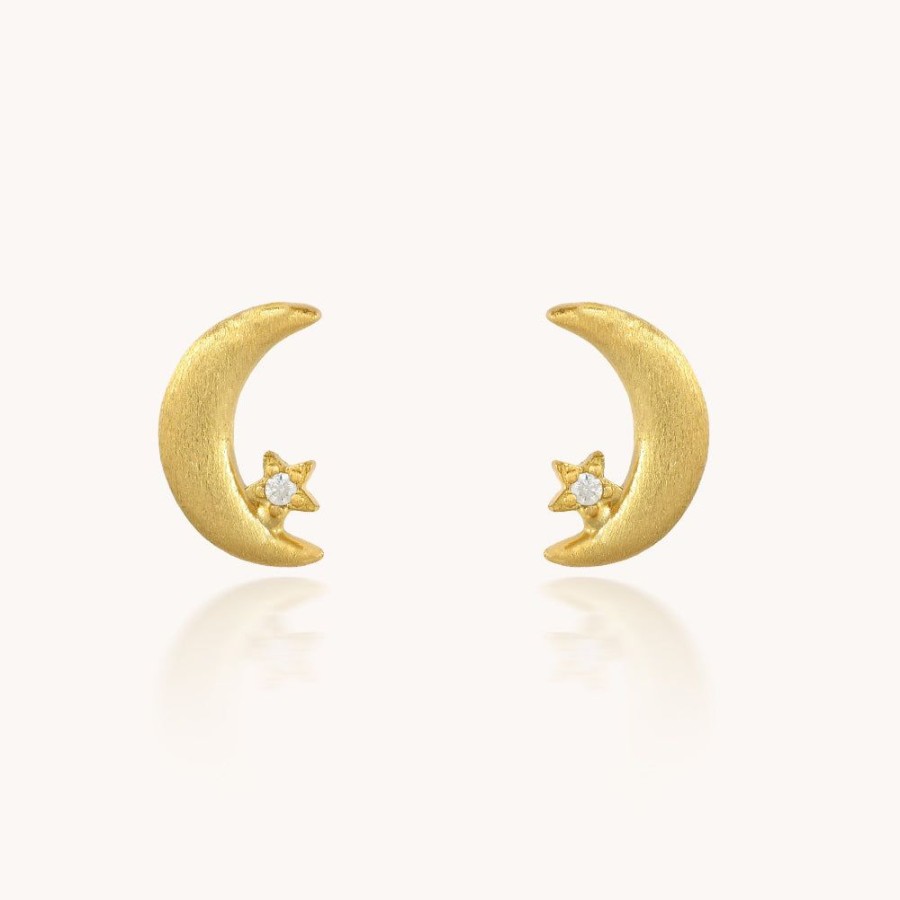 Joyas Bohoo Accesorios Mini Y Studs | Aretes Little Moon Dorado