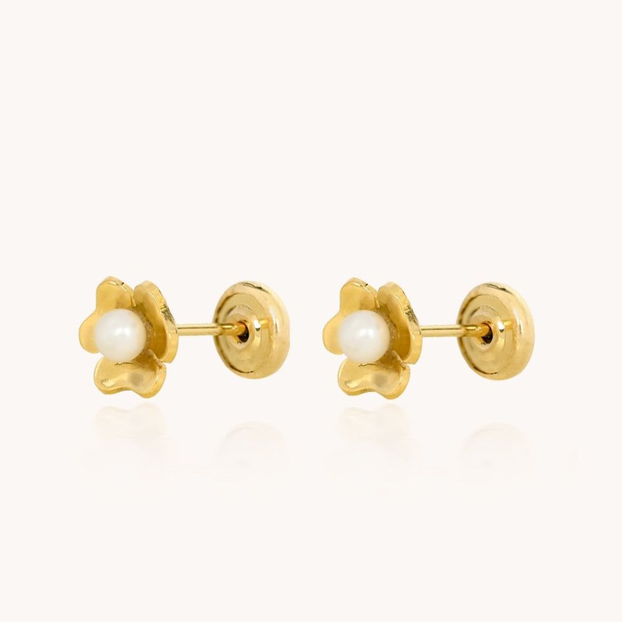 Joyas Bohoo Accesorios Mini Y Studs | Aretes Flor Y Perla Bebe Dorado