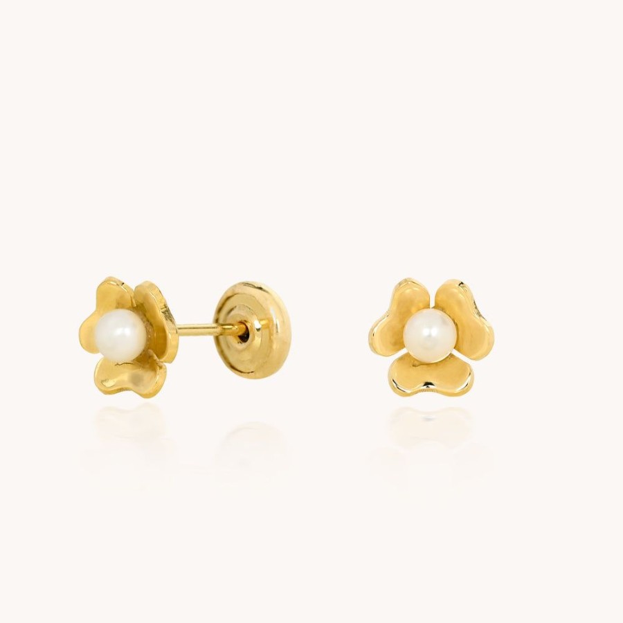 Joyas Bohoo Accesorios Mini Y Studs | Aretes Flor Y Perla Bebe Dorado