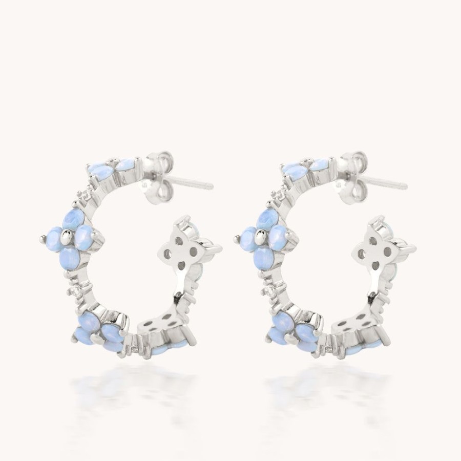 Joyas Bohoo Accesorios Argollas | Blue Flower Silver Plateado