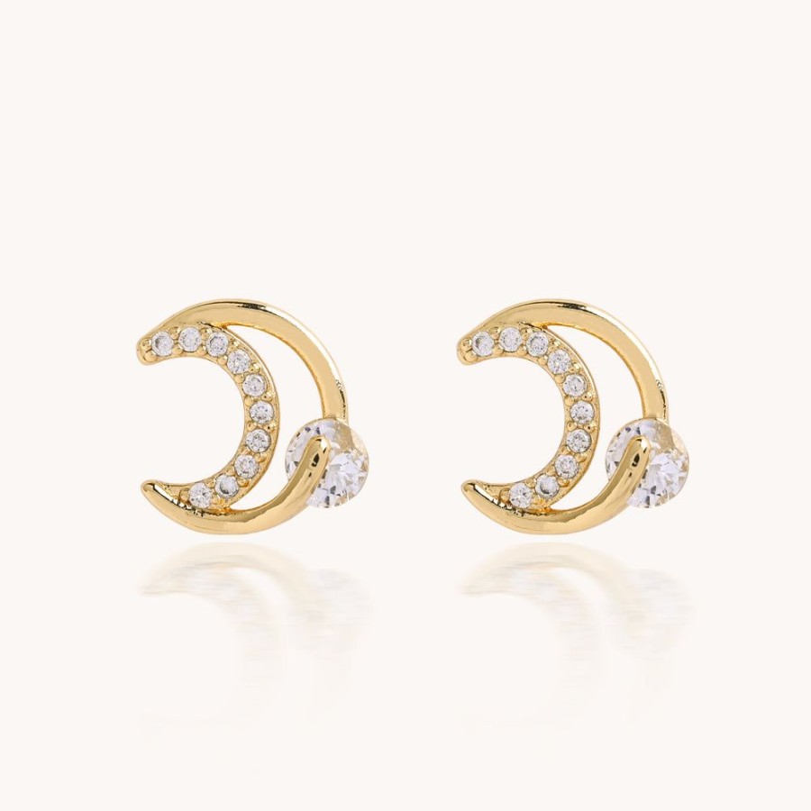 Joyas Bohoo Accesorios Todo Aretes | Aretes Cristal Moon Dorado