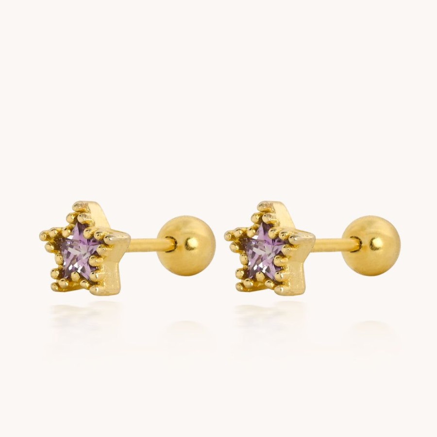 Joyas Bohoo Accesorios Todo Aretes | Arete Purple Star Dorado