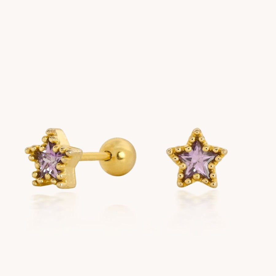 Joyas Bohoo Accesorios Todo Aretes | Arete Purple Star Dorado