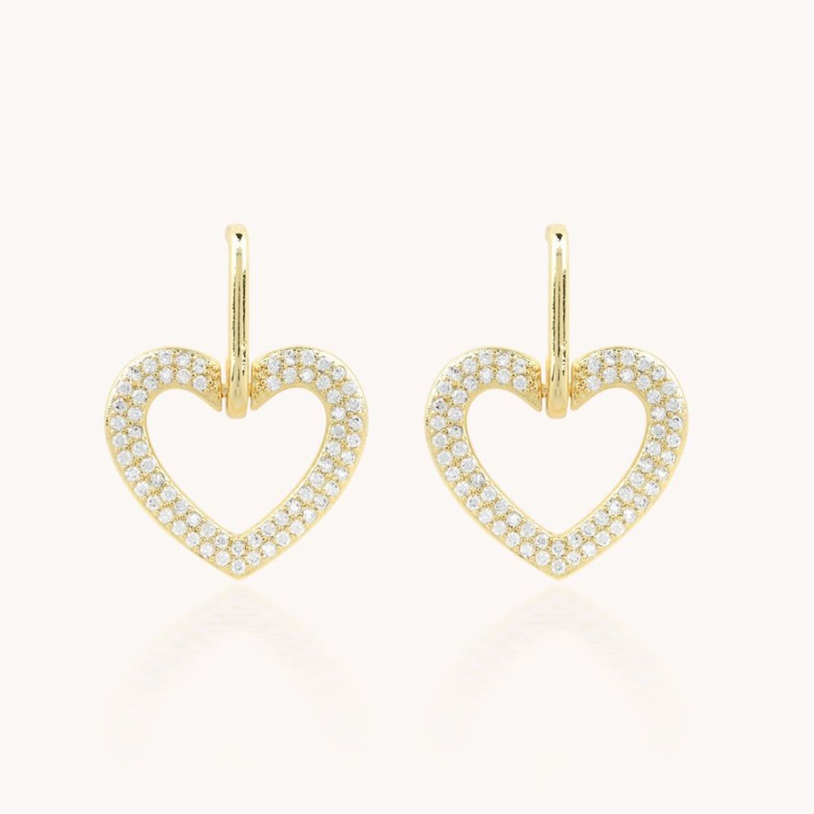 Joyas Bohoo Accesorios Todo Aretes | Aretes Brillante Corazon Dorado