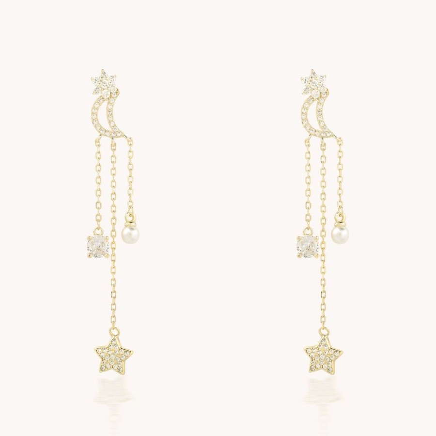 Joyas Bohoo Accesorios Colgantes | Aretes Moon And Star Dorado