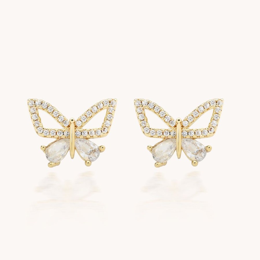 Joyas Bohoo Accesorios Mini Y Studs | Aretes Golden Butterfly Dorado