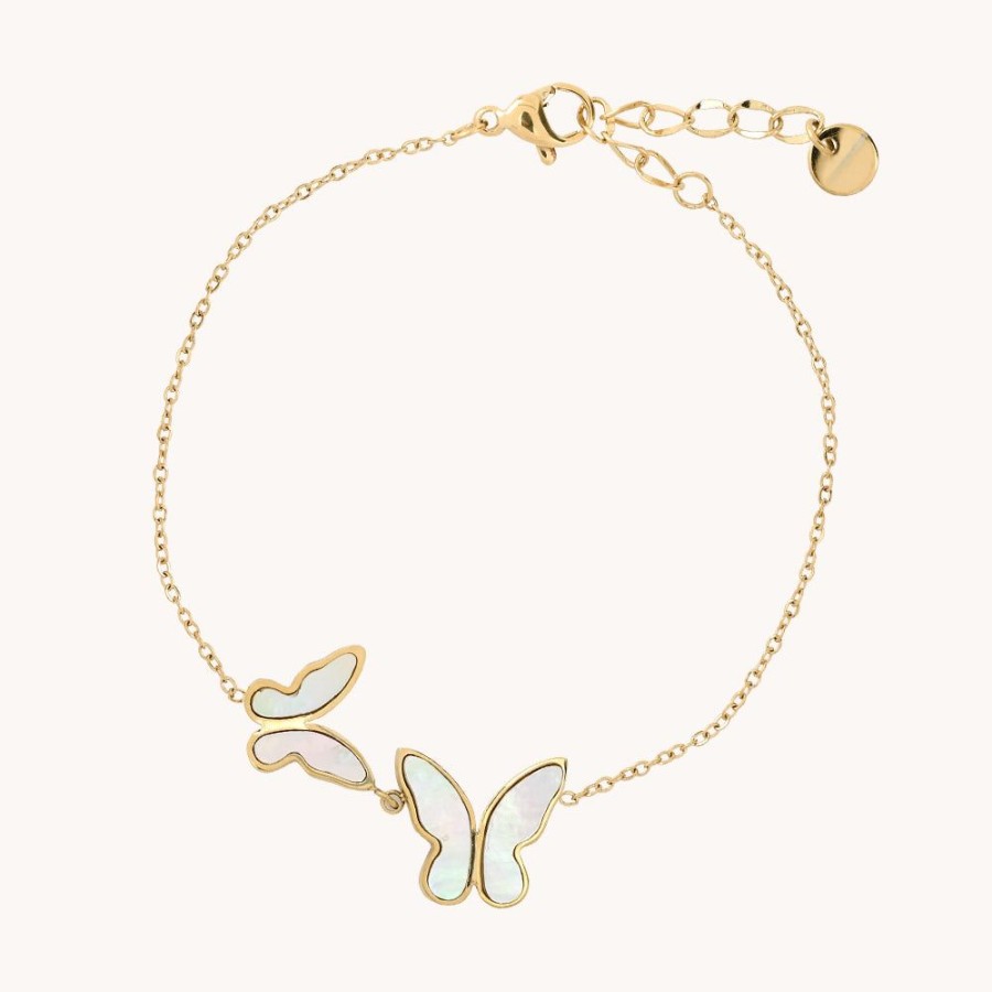 Joyas Bohoo Accesorios Pulseras Con Broche | Pulsera Mariposa Nacar Dorado