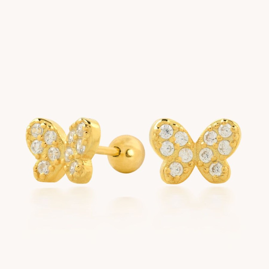 Joyas Bohoo Accesorios Mini Y Studs | Arete Butterfly Dorado