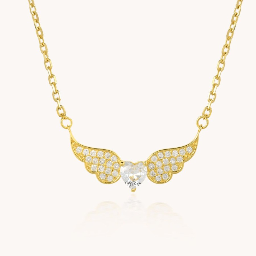 Joyas Bohoo Accesorios Cadenas | Collar Corazon Con Alas Dorado