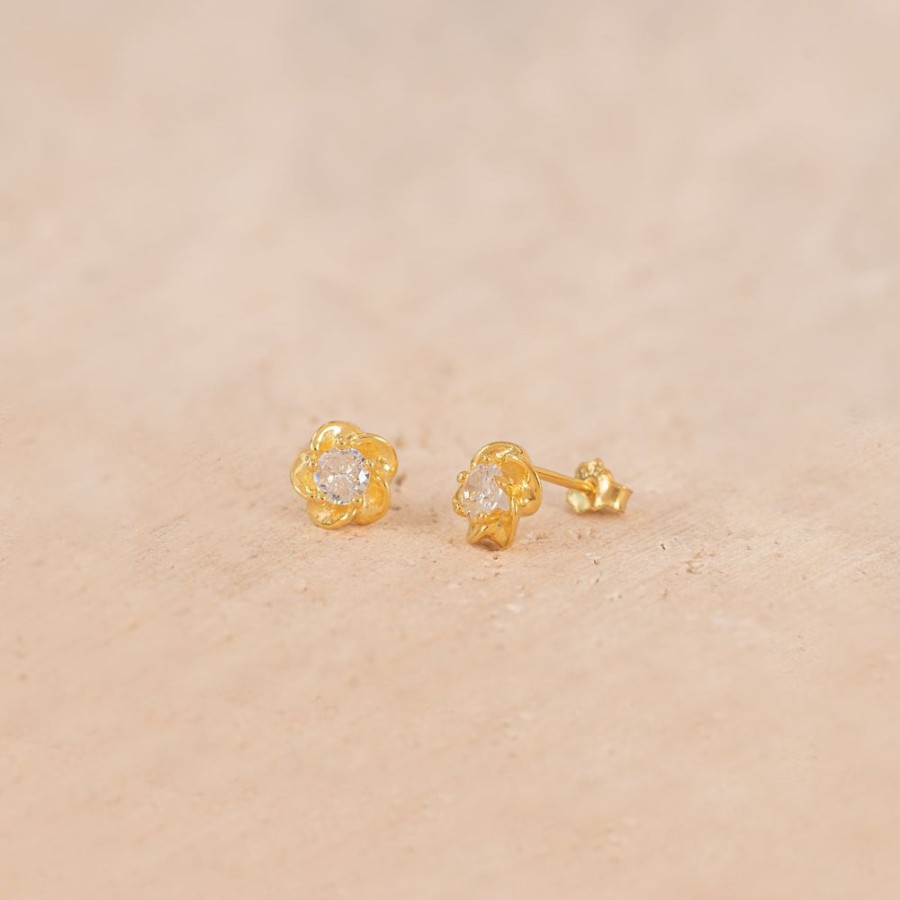 Joyas Bohoo Accesorios Mini Y Studs | Aretes Flor Ondulada Dorado