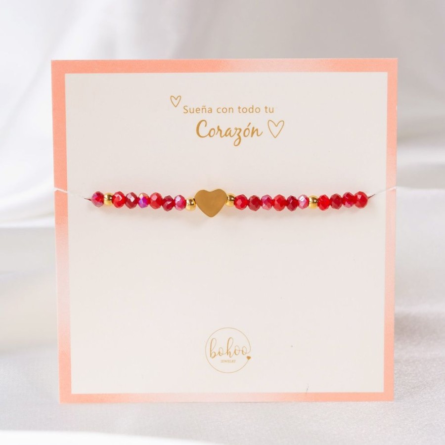 Joyas Bohoo Accesorios Elasticas | Pulsera Murano Love Rojo-Corazon