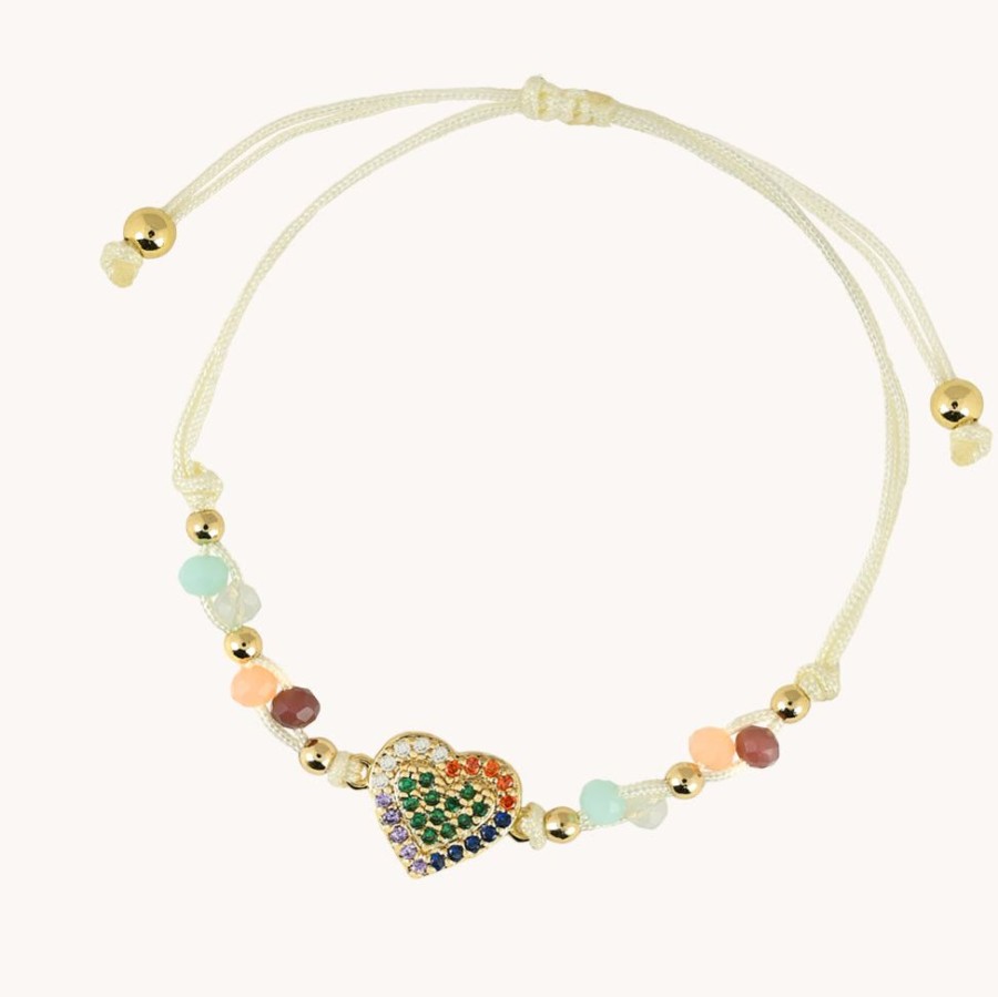 Joyas Bohoo Accesorios Hilo | Pulsera Trenzada Hilo Corazon Two Pasteles-Corazon