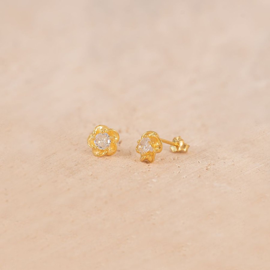 Joyas Bohoo Accesorios Todo Aretes | Aretes Flor Ondulada Dorado