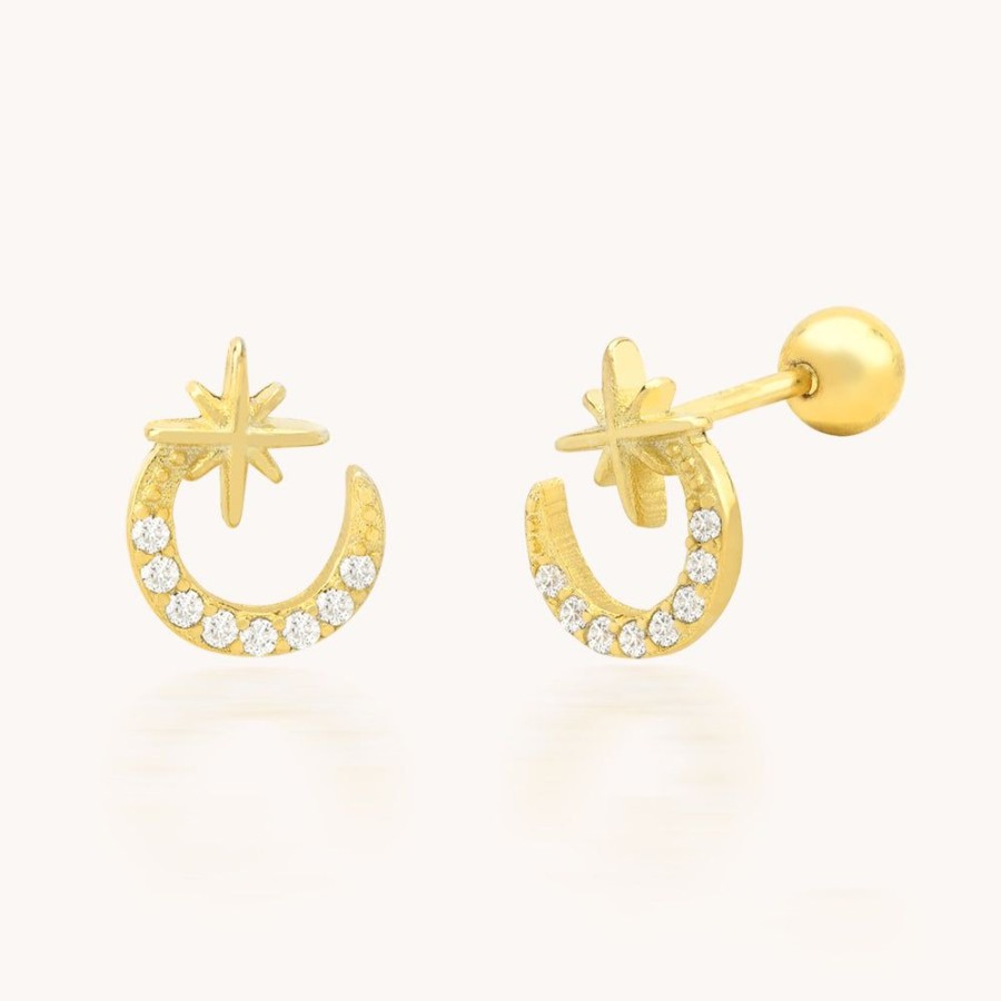 Joyas Bohoo Accesorios Todo Aretes | Piercing Mini Moonstar Dorado