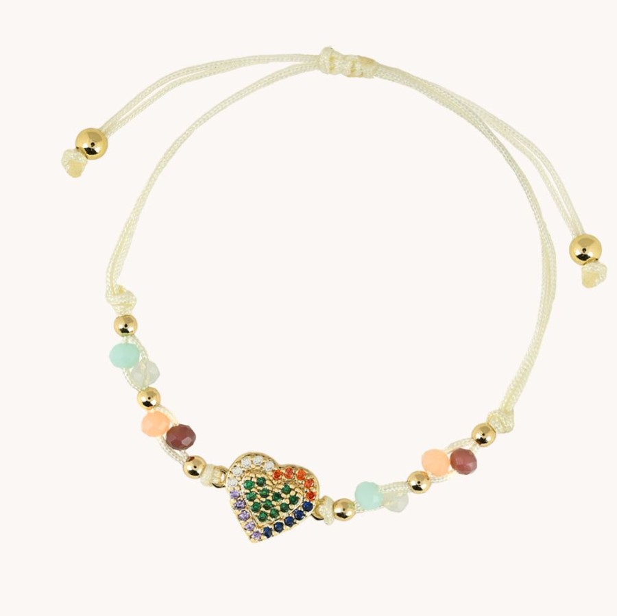 Joyas Bohoo Accesorios Todo Pulseras | Pulsera Trenzada Hilo Corazon Two Pasteles-Corazon