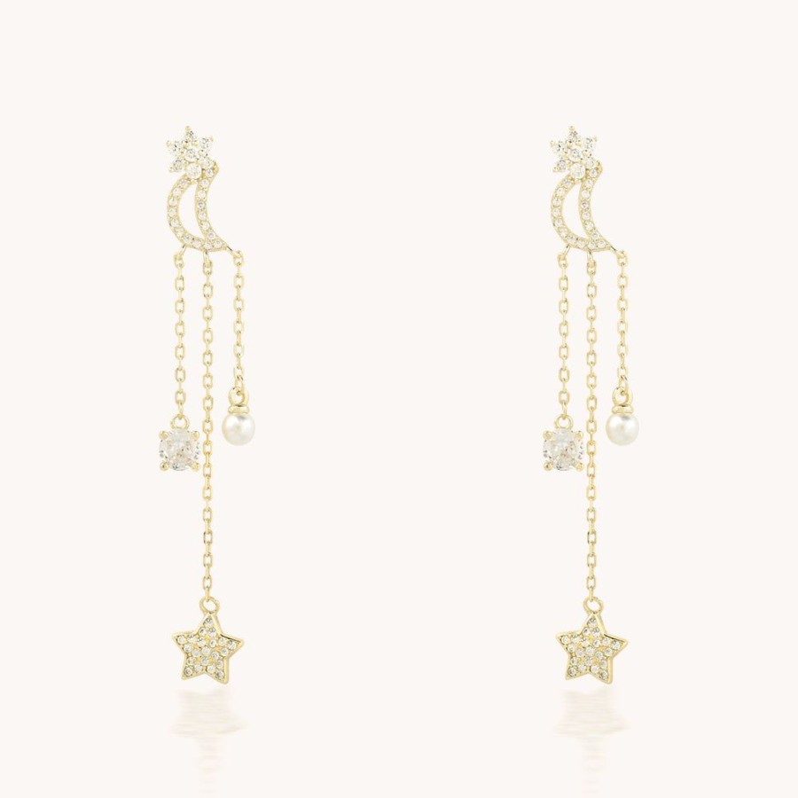 Joyas Bohoo Accesorios Todo Aretes | Aretes Moon And Star Dorado