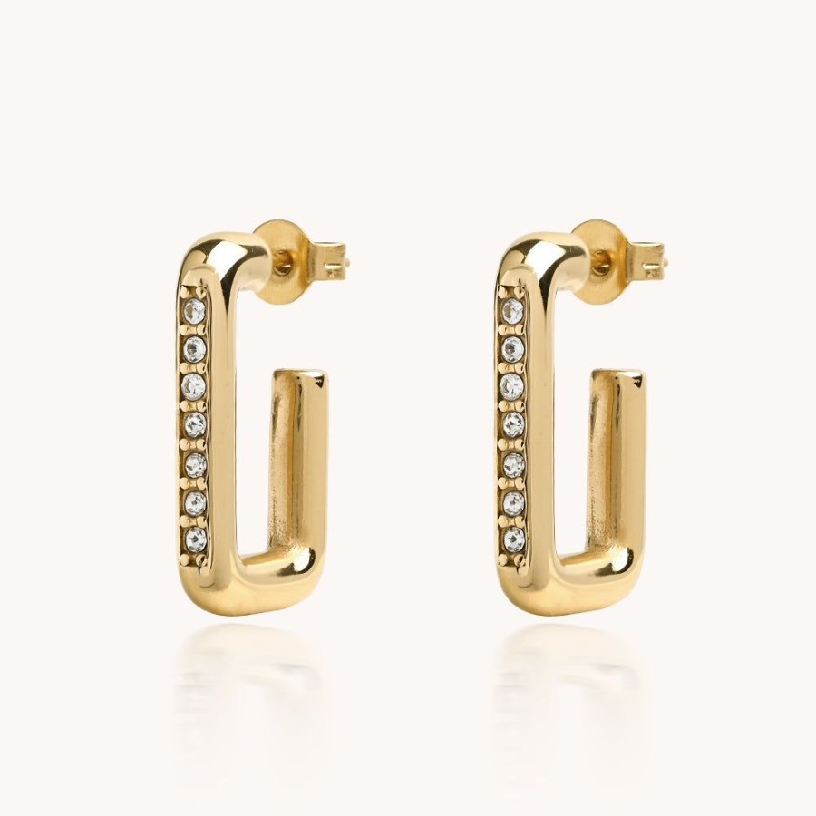 Joyas Bohoo Accesorios Argollas | Aretes Rectangular Dorado