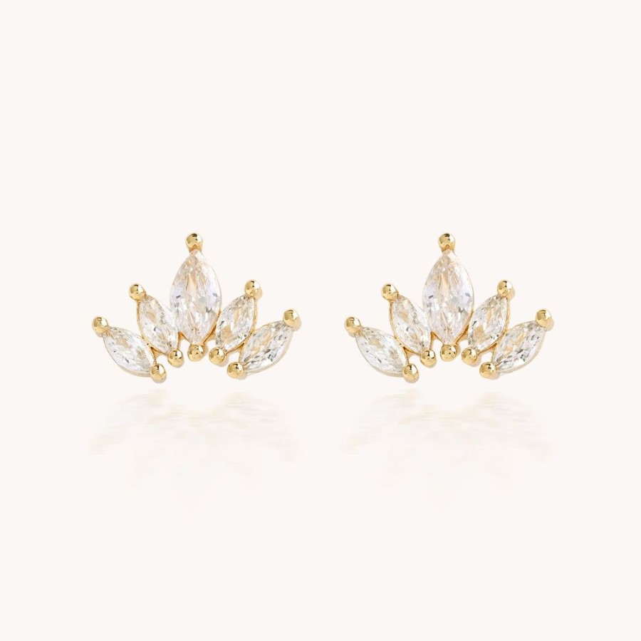 Joyas Bohoo Accesorios Mini Y Studs | Aretes Cristal Leaves Dorado