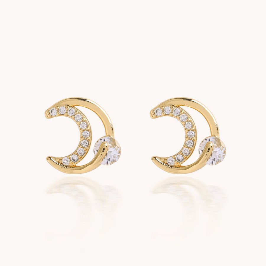 Joyas Bohoo Accesorios Mini Y Studs | Aretes Cristal Moon Dorado