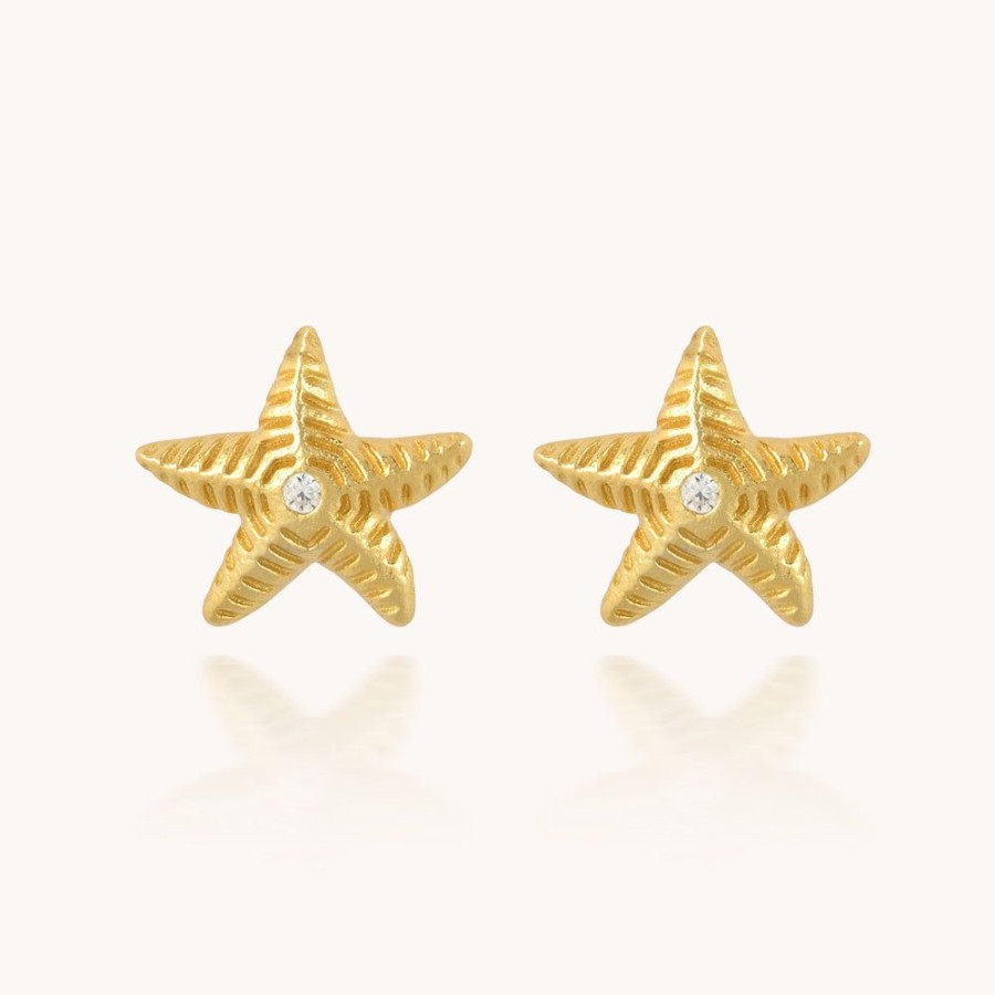 Joyas Bohoo Accesorios Todo Aretes | Aretes Estrella De Mar Golden Dorado