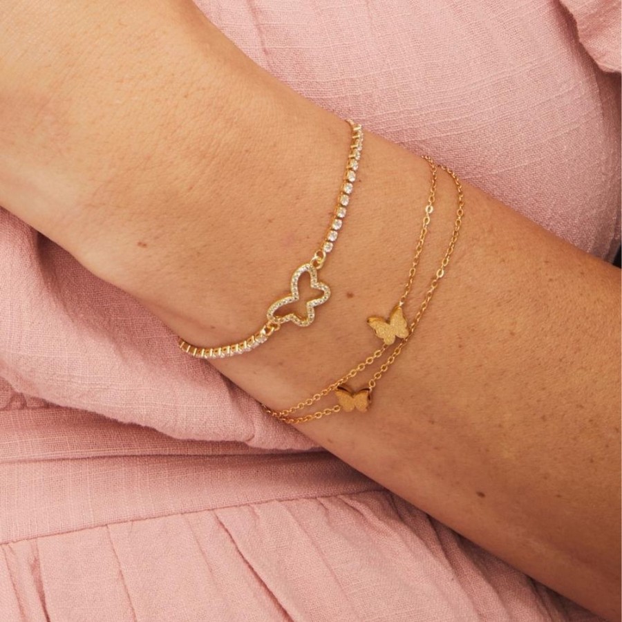 Joyas Bohoo Accesorios Regulables | Pulsera Mariposa Y Lluvia Dorado