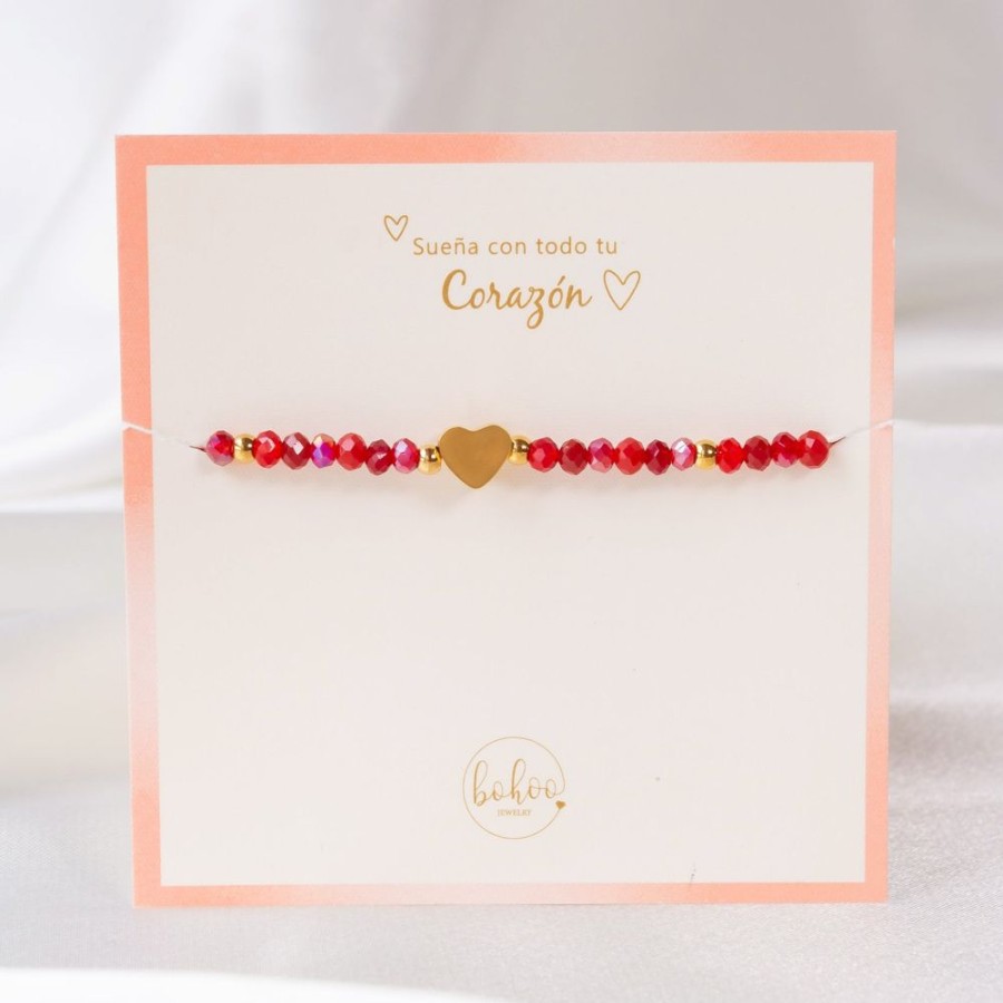 Joyas Bohoo Accesorios Todo Pulseras | Pulsera Murano Love Rojo-Corazon